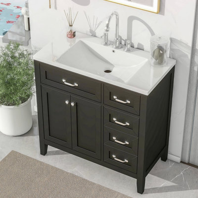 Armoire de salle de bain 36 po avec lavabo 36 po avec tiroirs, structure solide et panneau de fibres à densité moyenne