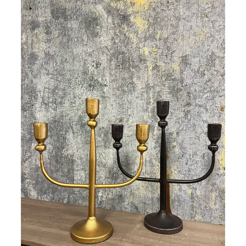 Porte-bougie effilé à 3 bras, Doré