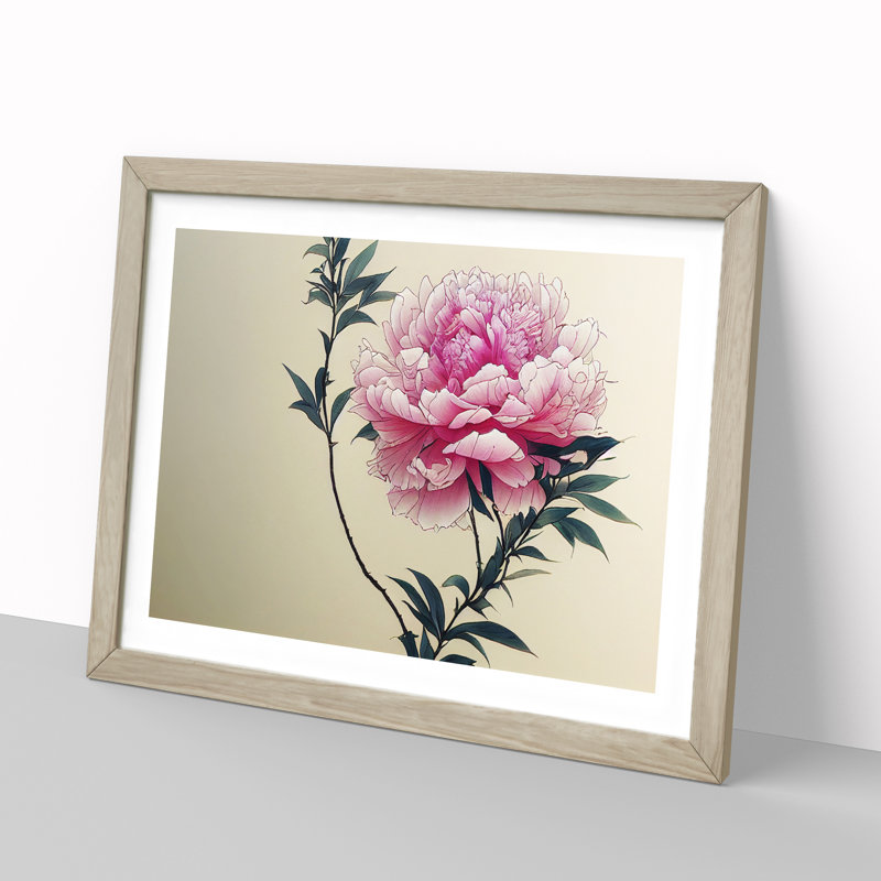 Intriguing Peony Flowers - Single Picture Frame Print, 46cm H x 64cm W x 2cm D, Oak
