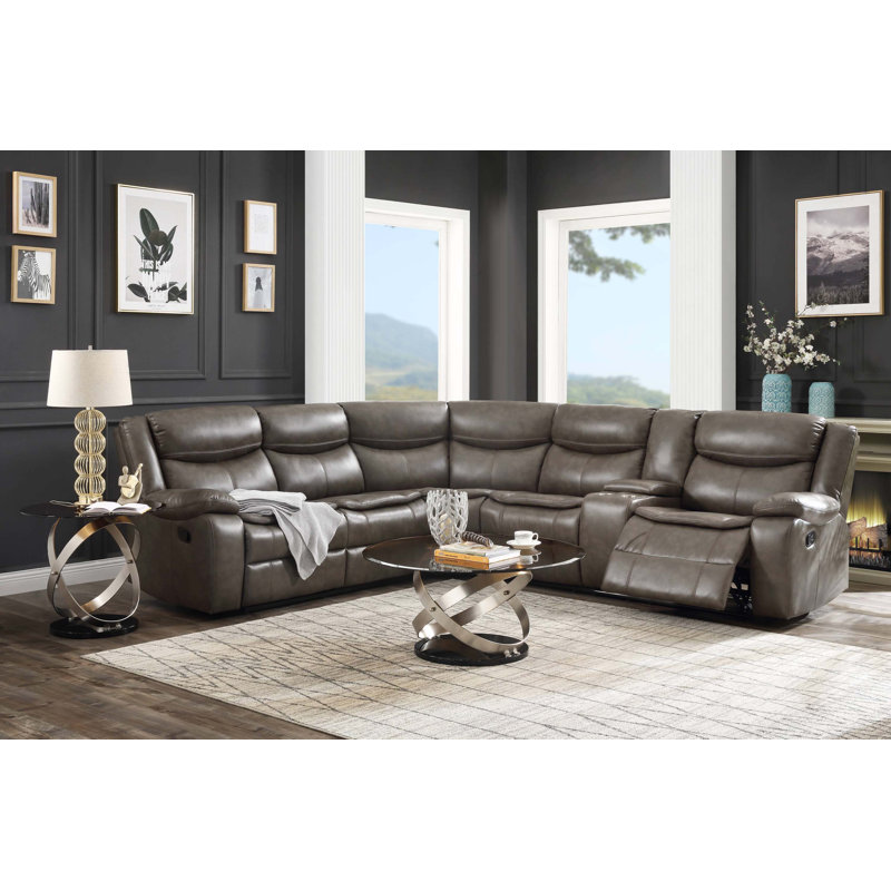 Canapé modulaire inclinable en cuir 119 po Alvi, Similicuir gris