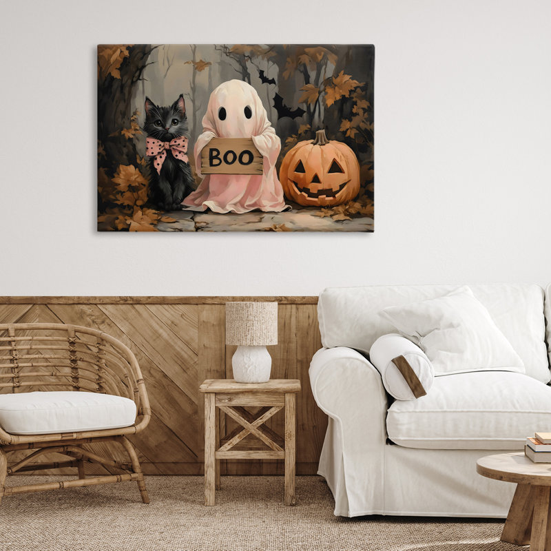 Adorable toile de portrait d'Halloween boo, design par Arlington Prints, H 24 po x l 36 po