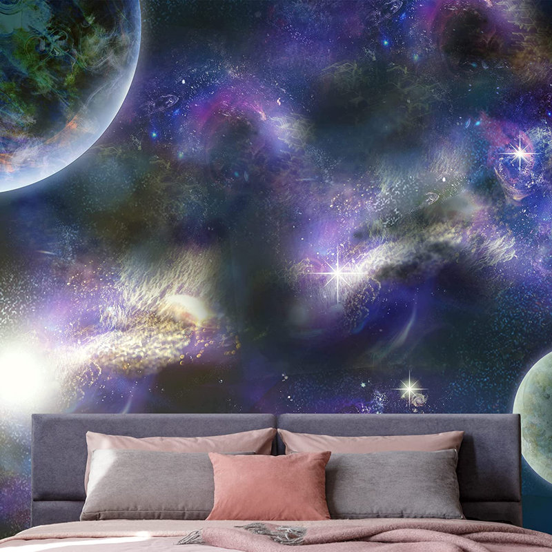 Planet In Outer Space Galaxy Border, 100" L x 144" W, Purple