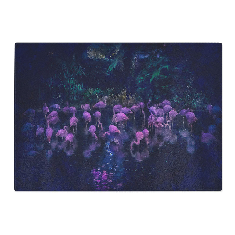 Tempered Glass Neon Flamingos Chopping Board, 20 cm x 28.5 cm