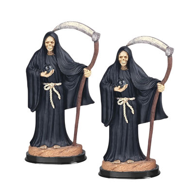 "2-PC Set" ICE ARMOR 12"H Black Santa Muerte Holding Scythe Statue Our Lady of The Holy Death Figurine  Figurine Statue Ornament Home/Room Decor and Perfect Gift Ideas for House Warming, Holidays and Birthdays Great Collectible Addition