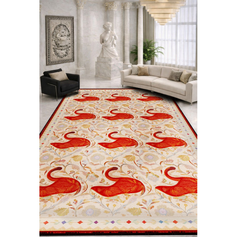 Tapis beige tissé à motif de poissons Mosso, 2'6" x 4'11"