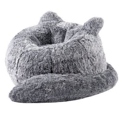Faux Fur Upholstered Foam Filled Compression Bean Bag Chair for Adults，Black
