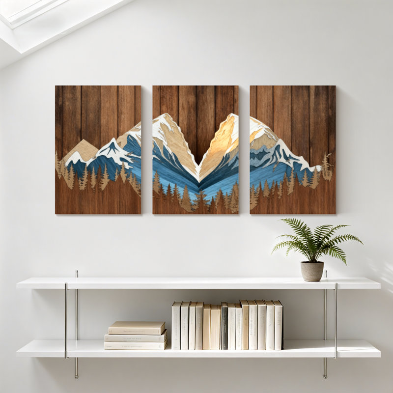«Landscape & Nature Mountain Peaks Forest», ensemble de 3 impressions sur toile, H 24 po x l 48 po