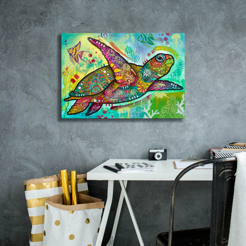 «Sea Turtle 2» par Dean Russo, art mural sur toile, H 18 po x l 26 po x P 0,75 po