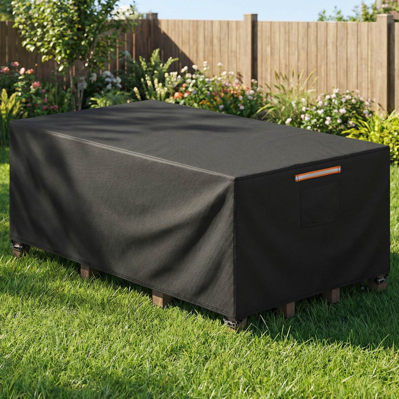 Durable 420D Outdoor Table Cover - Waterproof And UV-Resistant Patio Furniture Protector With Vents And Straps, Black