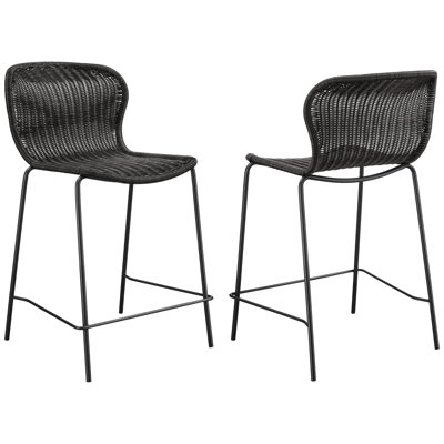 Of 2 Brown Faux Metal Counter Stools - Coastal Dining Room Bar Chairs, Solid Back, Construction, Textured , No Arms, Beautiful Shine Chair Back For Room, Frame, Natural Elegance