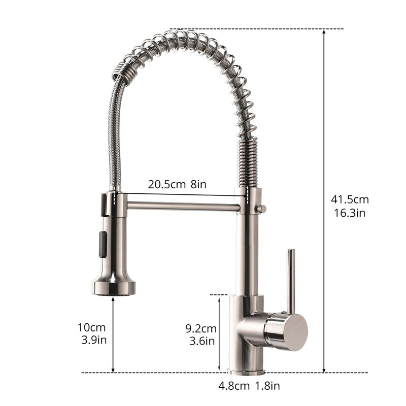 Commercial Kitchen Sink Faucet With Pull Down , Brushed Nickel, Single Handle, 360 Rotatable Ring Faucet, Nickel Finish, Handle Lever, Degree Spout
