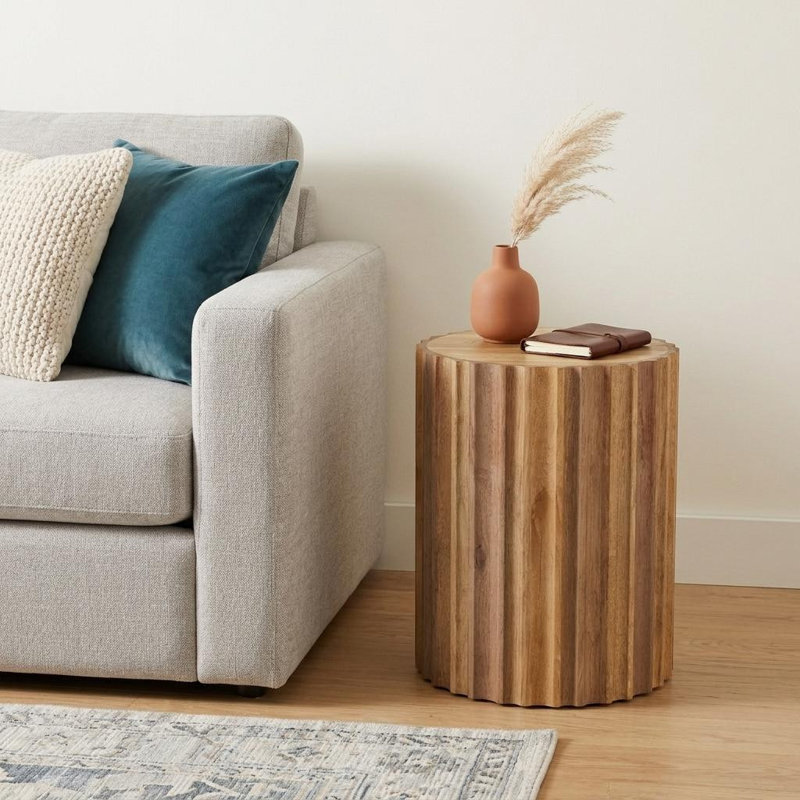 Table de bout ronde 20 "en bois massif naturel