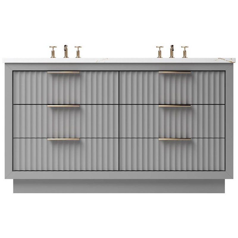 Lecrieú Double Drawer Bath Vanity, Platinum Gray, Rose Gold, 60"