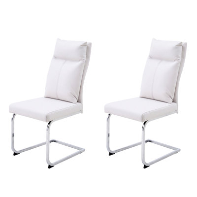 White Contemporary Dining Chair With Soft High - Density Foam, Scratch Feet, And Easy Assembly For Multiple Rooms Of 2 Doll Cotton Filled , Synthetic Leather, Electroplated Legs