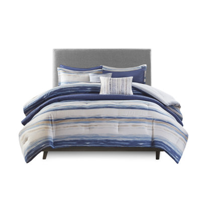 Premium 8 Piece Blue Seersucker Bedding Set, Soft Polyester For Home