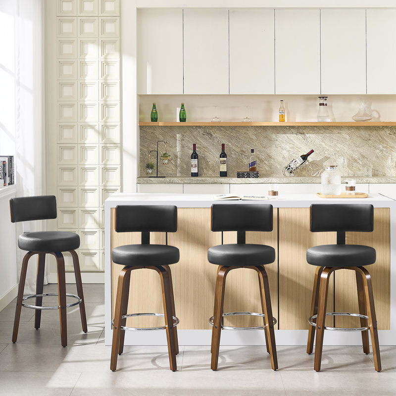 Swivel Upholsered Counter & Bar Stool, Black, Bar Stool (29" Seat Height)