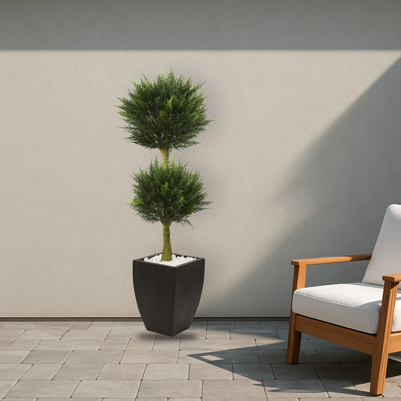 Cypress Topiary Artificial Tree with Black Planter