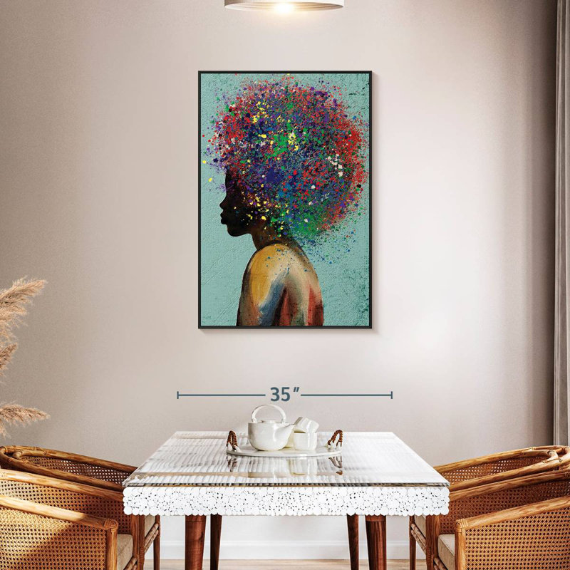 Femme colorée afro, Cadre flottant noir, 29 po x 43 po