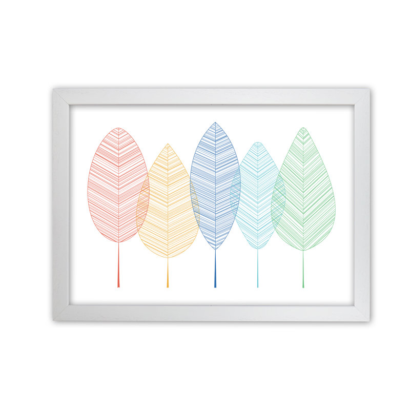 Scandinavian Colourful Leaves In Landscape - Print, 21cm H x 30cm W x 3cm D, White Frame