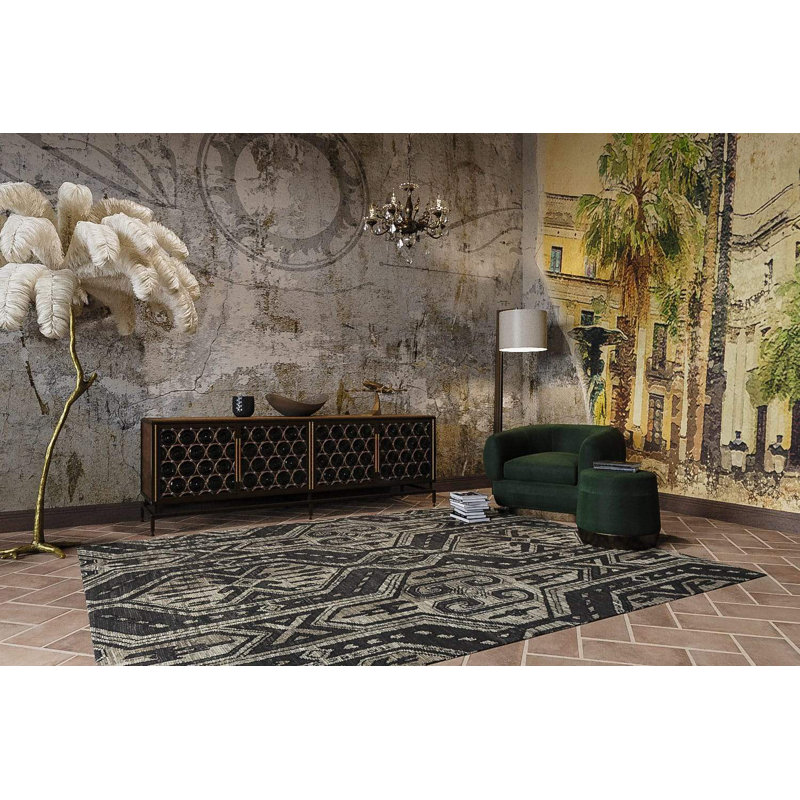Lakota Wool Oriental Area Rug in Black/Gray, Rectangle 8' x 10'