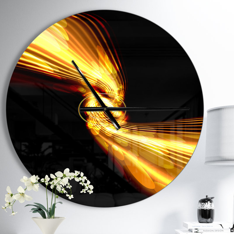 Glowing Golden Lines and Circles - Horloge murale moderne, Moyen