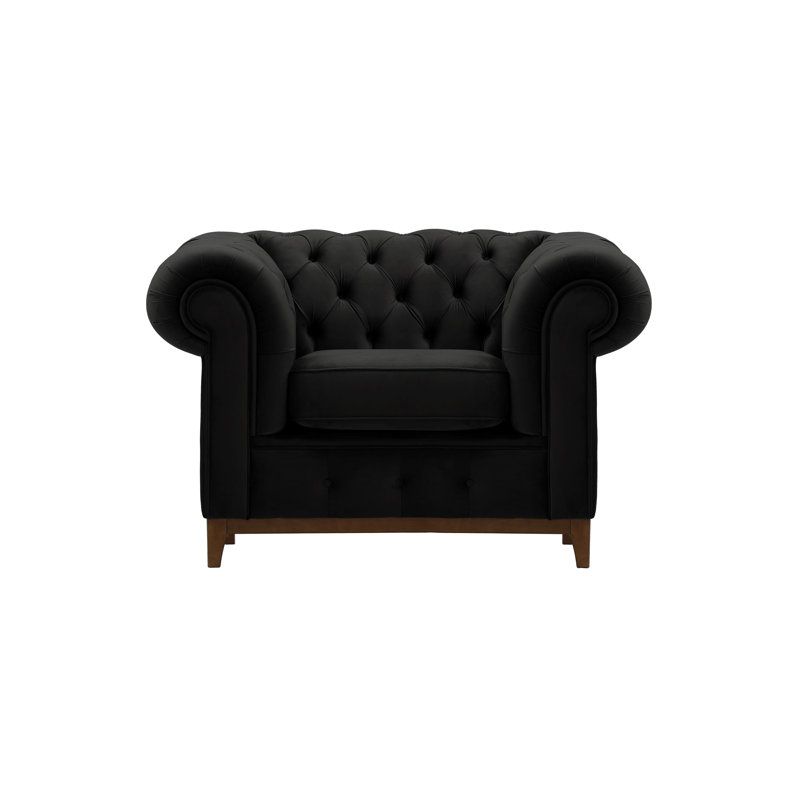 Frye Velvet Chesterfield Chair, Walnut, Black