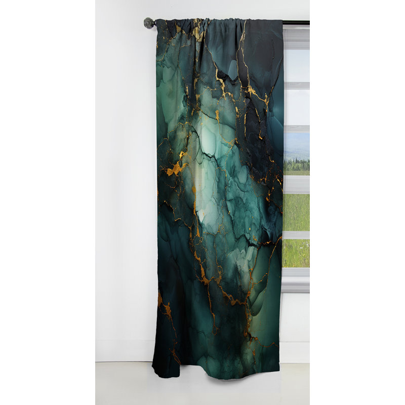 Panneau de rideau abstrait, motif de marbre doré vert occultant - motif de marbre abstrait doré et vert III