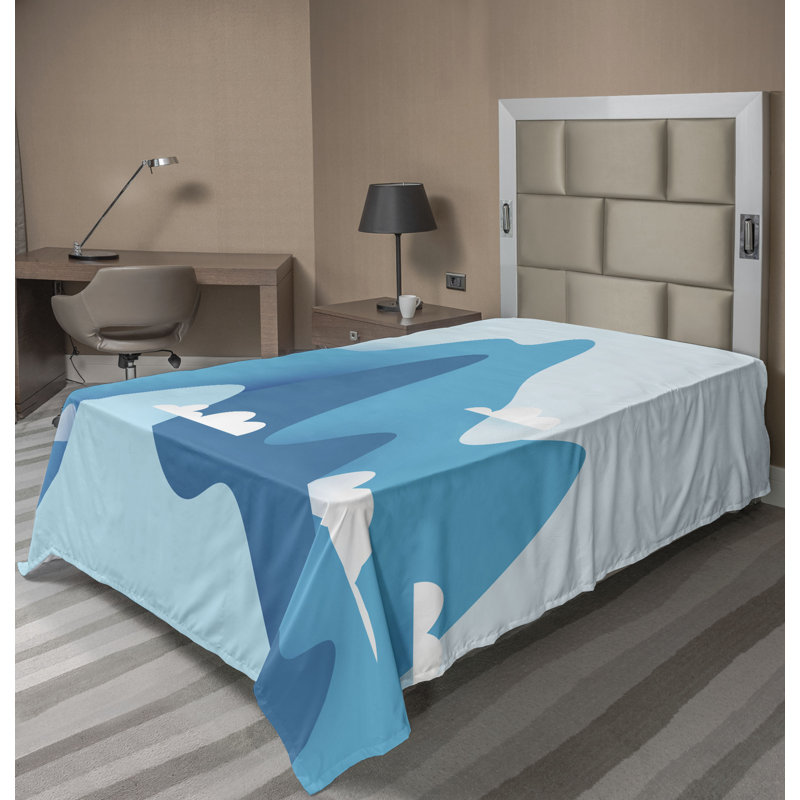 Ambesonne, paysage, plateau, drap plat, dessin de montagnes, parcelle, ciel bleu profond, blanc, Drap plat pour lit simple