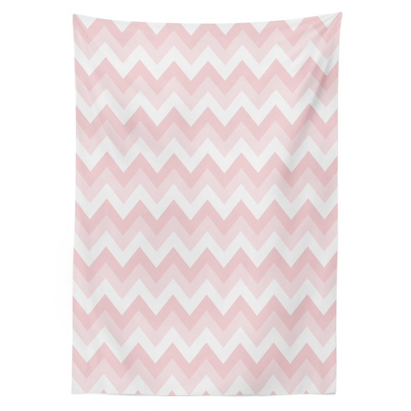 Ambesonne Chevron Tablecloth, Zigzag Chevron Grunge Pattern In Soft Colors Simplicity Design, Rectangular Table Cover For Dining Room Kitchen Decor, 52" X 70", Rose Pale Pink White