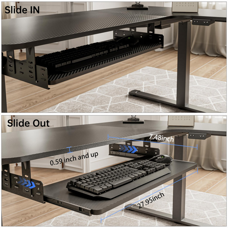 Adjustable Keyboard Tray Under Desk, 28X11 Inch Large Slide Out Keyboard & Mouse Platform Tray, Wooden Pull Out Computer Keyboard Drawer For Typing Home Office Desk, Black
