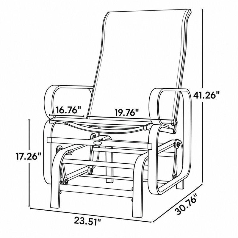 Ensemble de 2 fauteuils à bascule d'extérieur de style transitionnel, avec accoudoirs incurvés et dossier haut, pour jardin et terrasse.