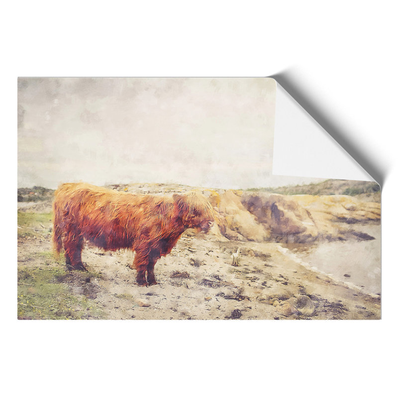 Highland Bull Cow Painting - Frameless Print, 30cm H x 42cm W x 0.1cm D