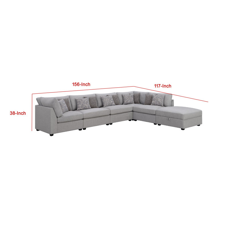 Canapé modulaire 6 pièces avec repose-pieds Cambia, 10 coussins, gris