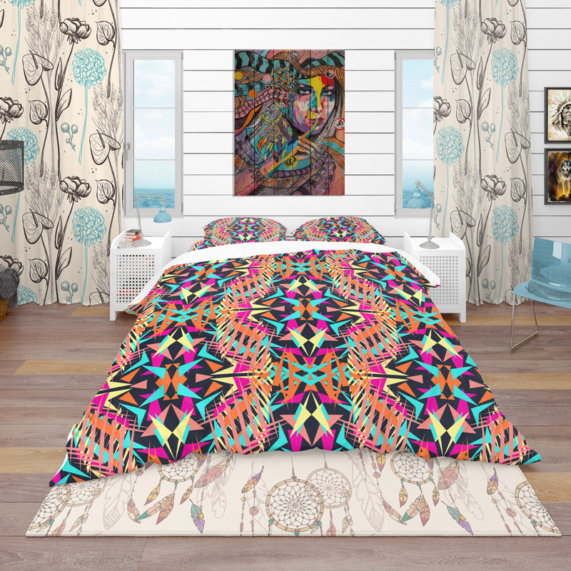 Electro Boho Color Trend - Eclectic Abstract Duvet Cover Set - Microfiber Polyester, Twin Duvet Cover + 1 Sham