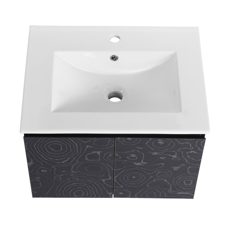 Meuble-lavabo mural 24 po avec lavabo en céramique et porte d'armoire à fermeture en douceur 24 po