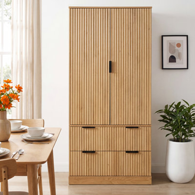 Armoire garde-manger cannelée moderne 72 po avec 2 tiroirs, 8 étagères à épices et 8 tablettes réglables, armoire de rangement autoportante pour la salle à manger, la salle de bain et le vestibule