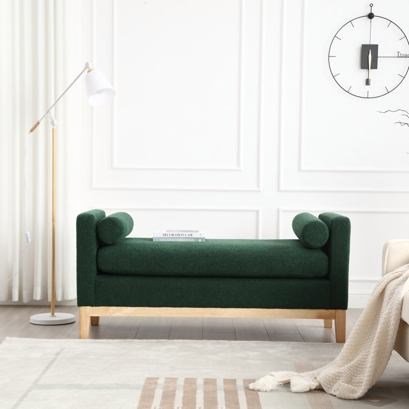 Rhile Boucle Upholstered Bench, Green