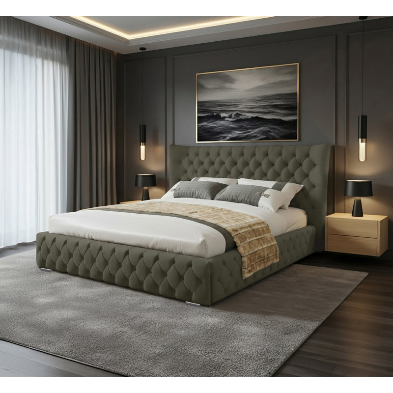 Achilleas Upholstered Bed, Asphalt, Single (3')