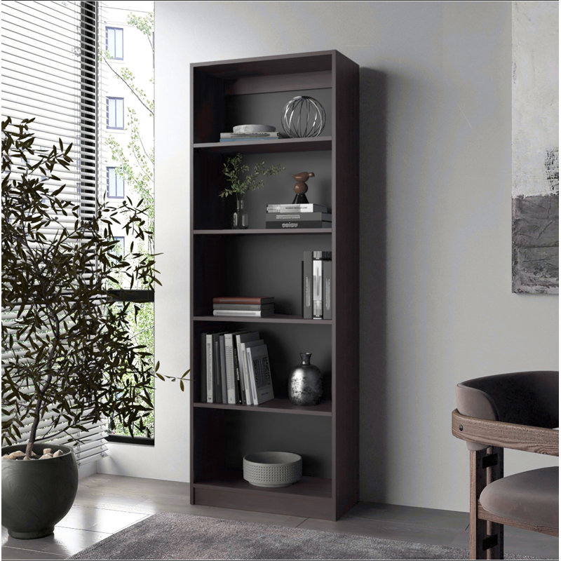 Bibliothèque en noyer teinté avec rangement ouvert et 5 tablettes