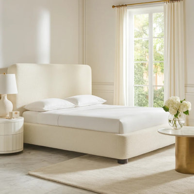 Riny King Size Bed With Ivory Next Gen Nuvella Upholstery, Block Legs