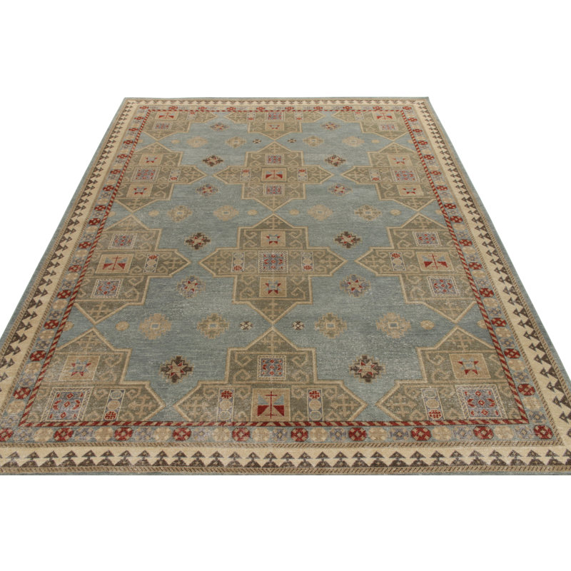 Distressed Homage Hand Knotted Wool Abstract Area Rug, Rectangle 5' x 7'