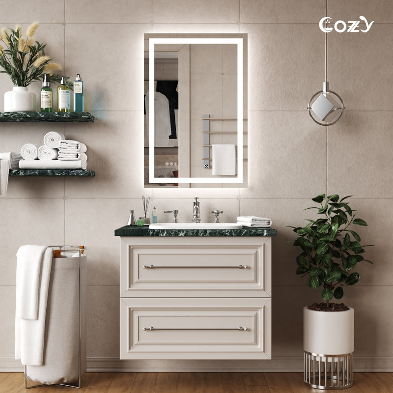 LED Bathroom Mirror with Front & Back LED Lighted Anti-Fog Tempered Glass Vanity Mirror, 3 Colors Temperature & Dimmable Light