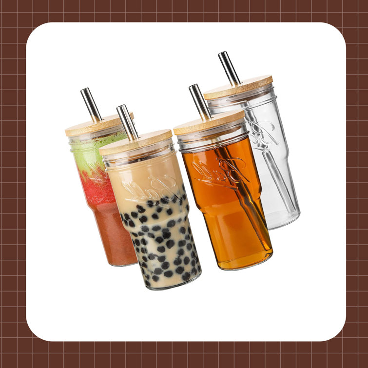 Iced Coffee Glasses With Straws Coffee Cup Thermos Portable Reusable Glass  Cup With Lids Drinking Glasses For Tea Coffee Juice