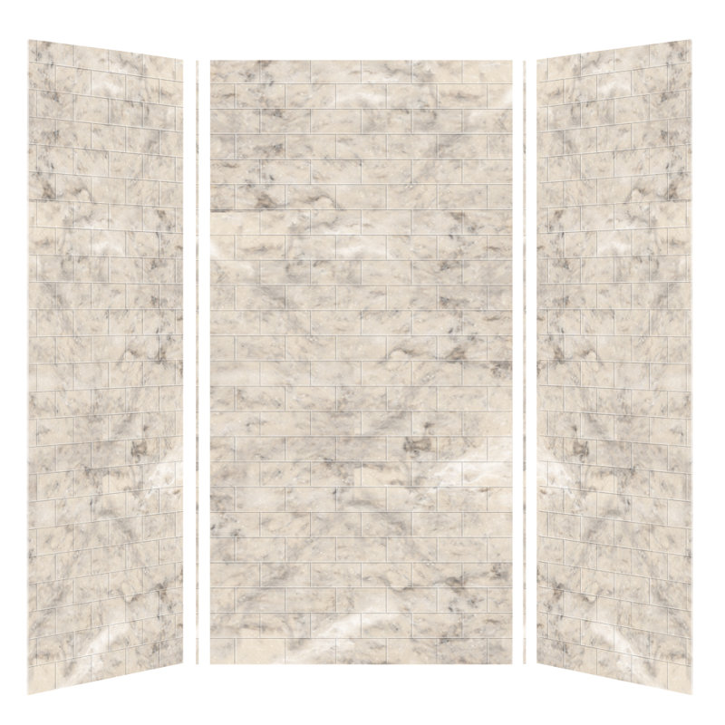 Mur de douche à trois panneaux 96 po x 48 po x 36 po Saramar, Sable crème, H 72 po x l 36 po x P 36 po