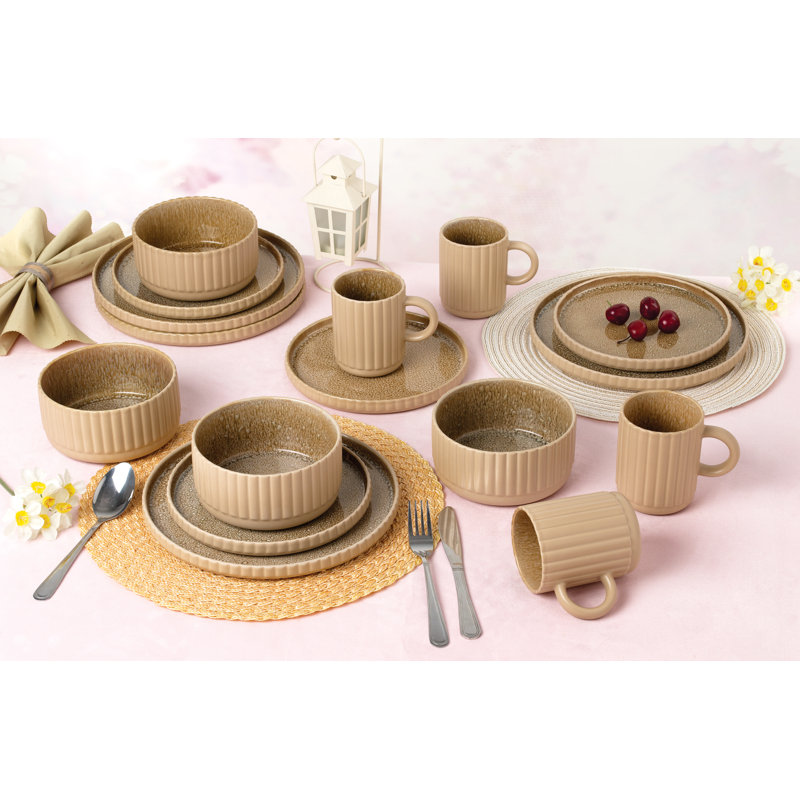 Kujuan Stoneware Dinnerware Set 16 Piece - Service for 4, Brown