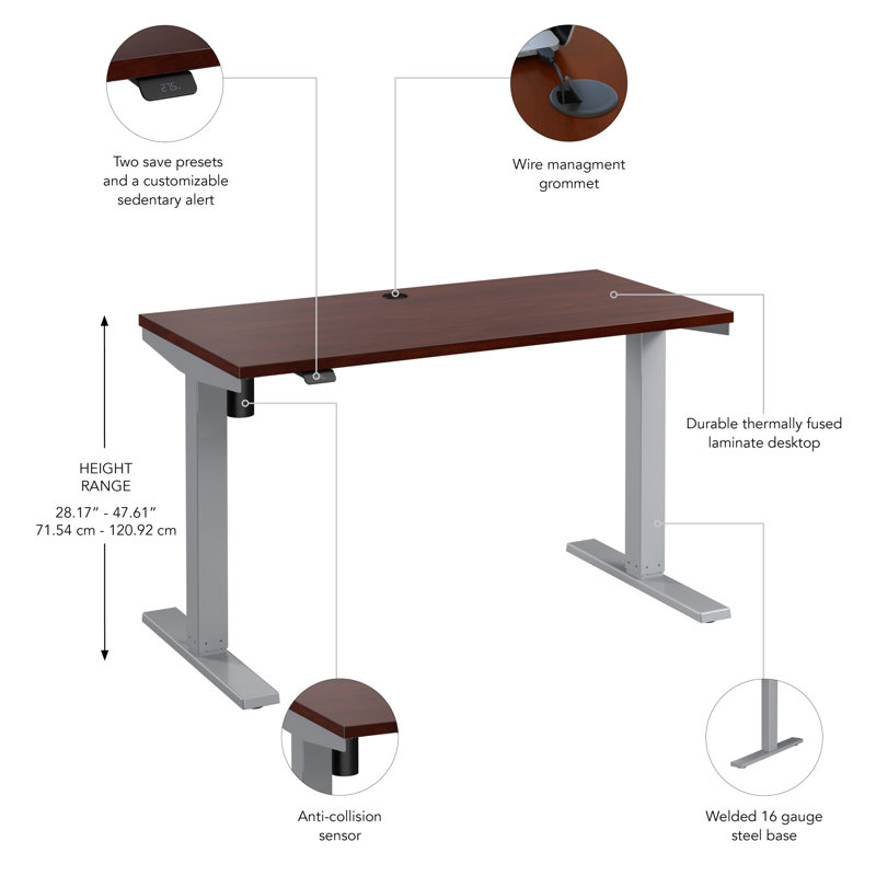 Bureau pour travailler debout à hauteur réglable, l 47,6 po x P 23,35 po, Cerisier hansen