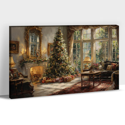 Grande art mural sur toile de Noël - photos de Noël rétro pour le salon, peinture de Noël des Fêtes, art mural de scène d'hiver pour décor de maison, toile encadrée 28 po x 40 po