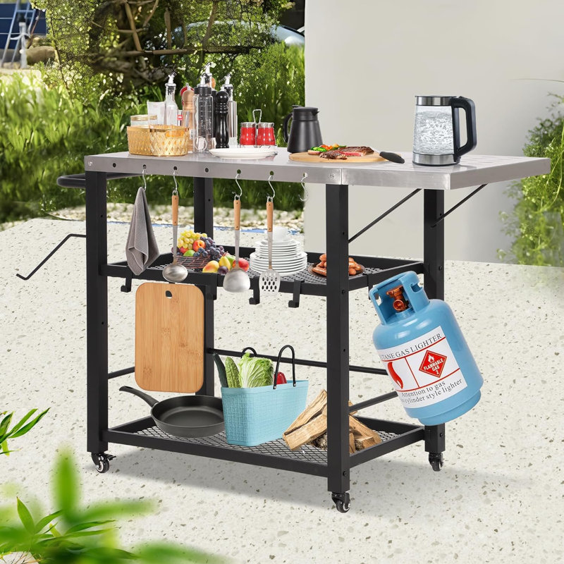 Table de chariot de cuisine à trois tablettes avec table d'appoint Fordable