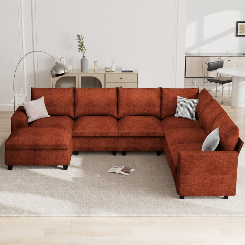 Canapé modulaire en L 120,1 po avec rangement, Orange