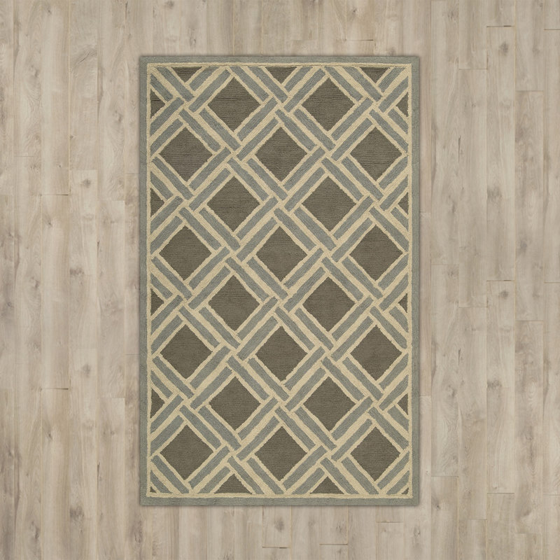 Tapis noué la zone grise à la main Whitt, Rectangle 5 pi x 8 pi
